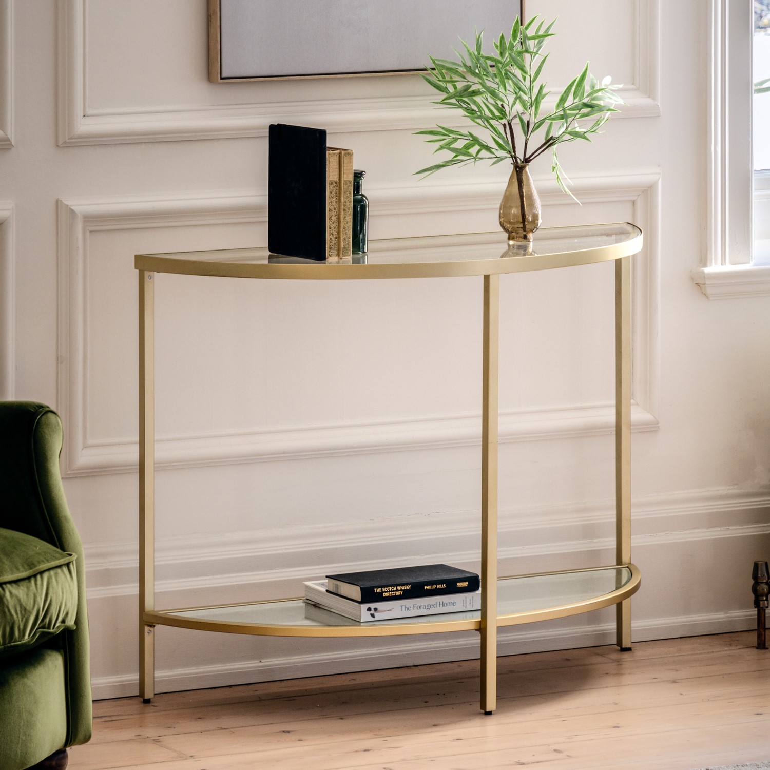 Read more about Hudson glass console table in champagne caspian house